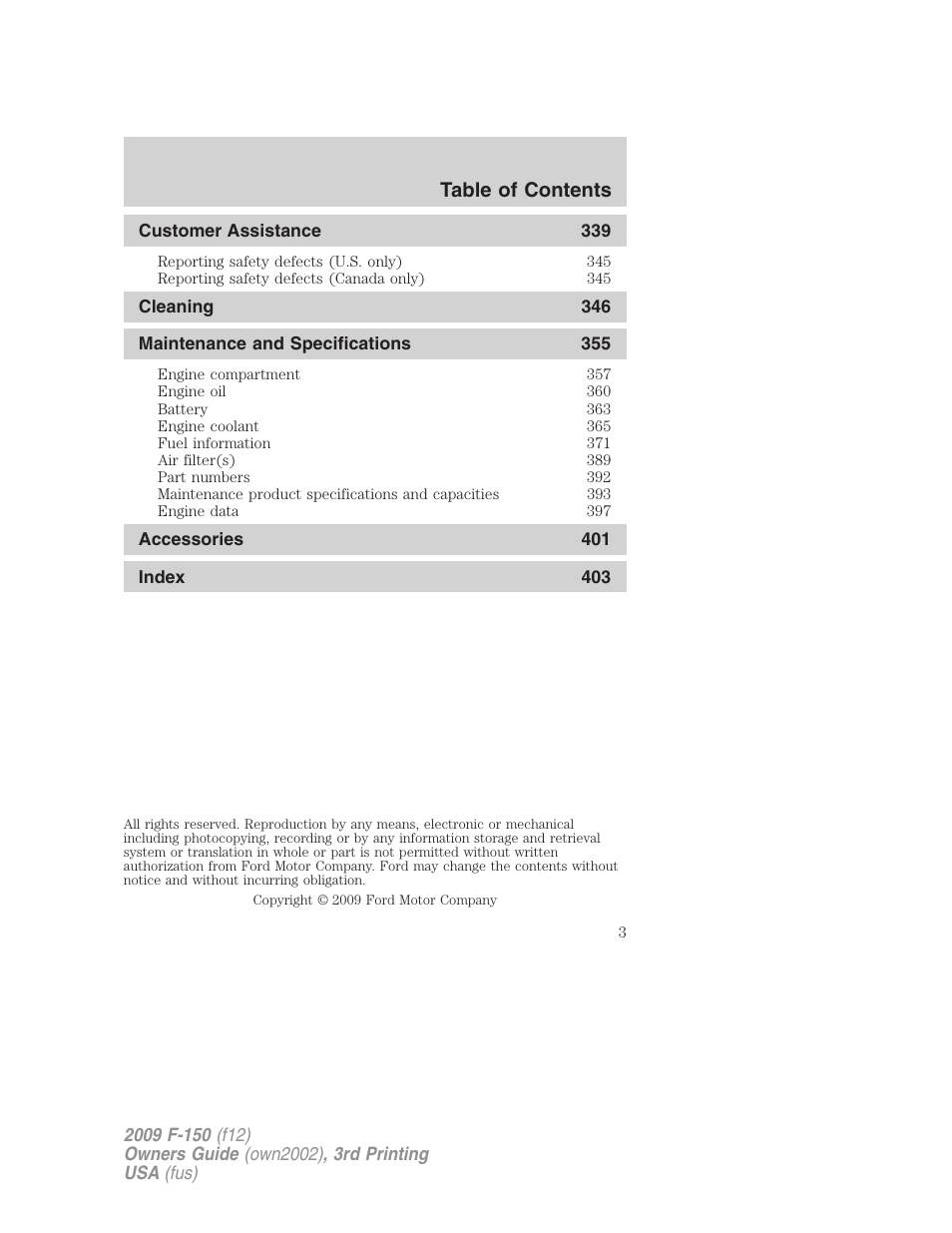 FORD 2009 F-150 v.3 User Manual | Page 3 / 409