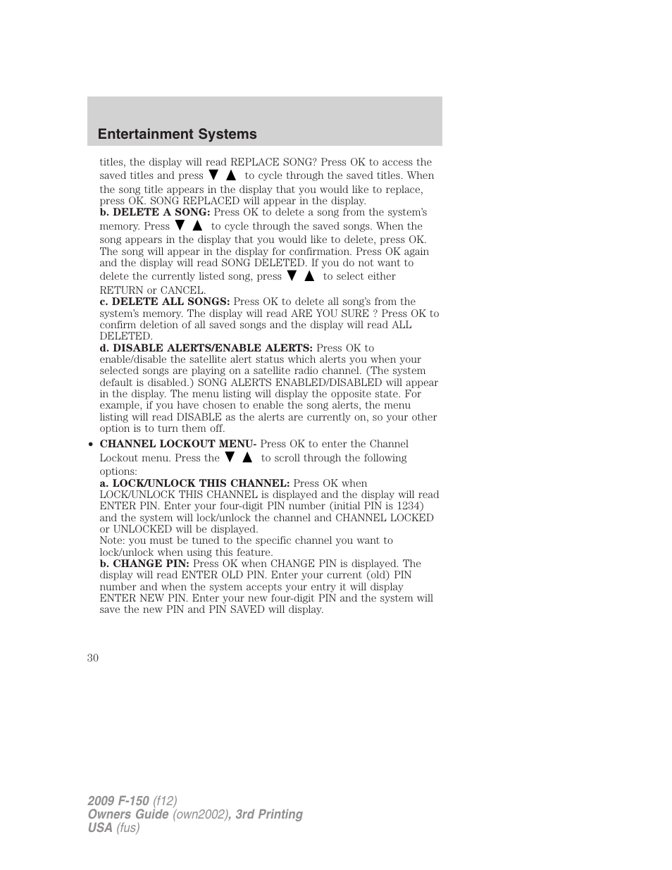 Entertainment systems | FORD 2009 F-150 v.3 User Manual | Page 30 / 409