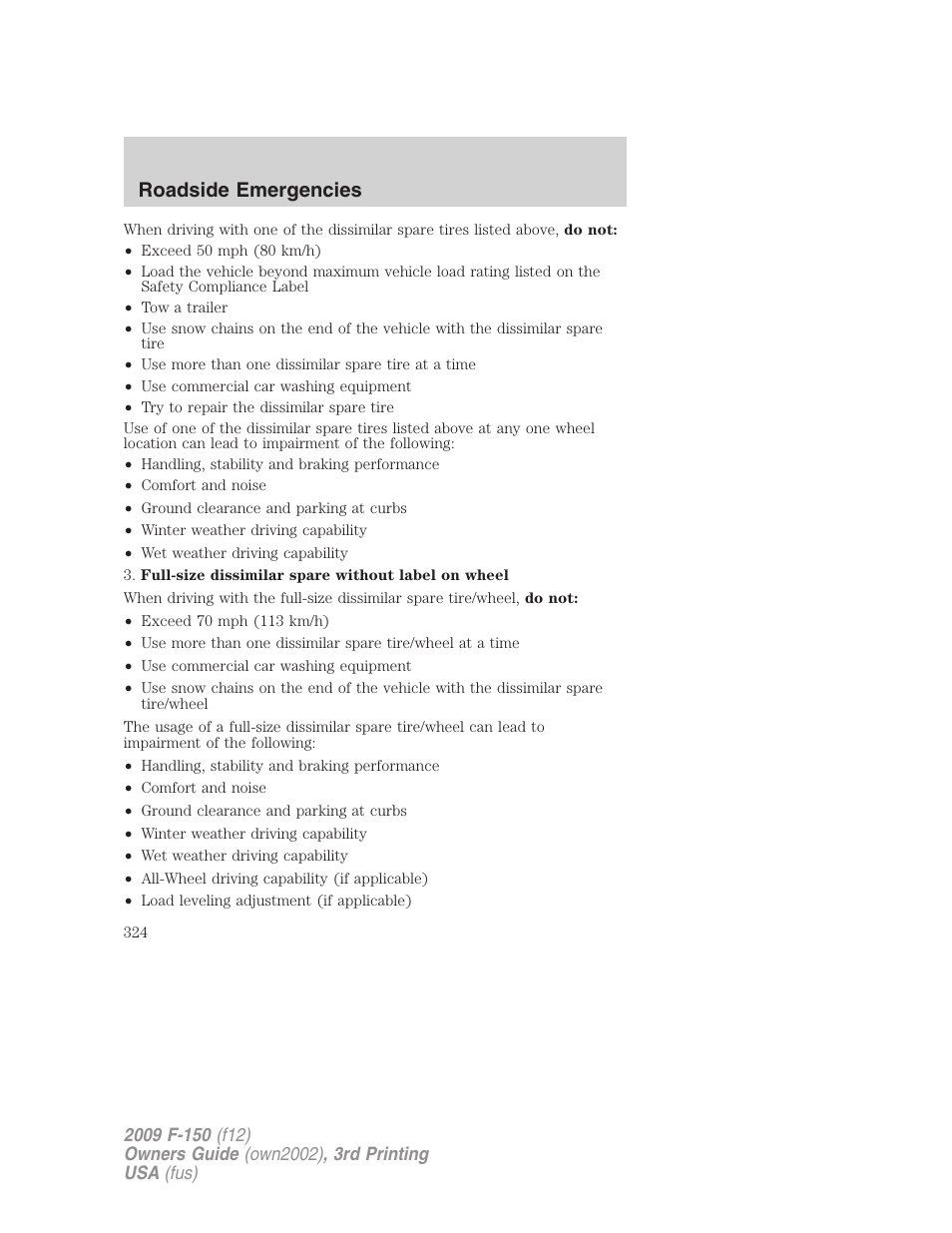 Roadside emergencies | FORD 2009 F-150 v.3 User Manual | Page 324 / 409