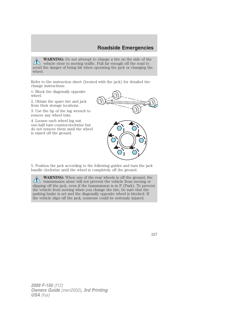 Roadside emergencies | FORD 2009 F-150 v.3 User Manual | Page 327 / 409