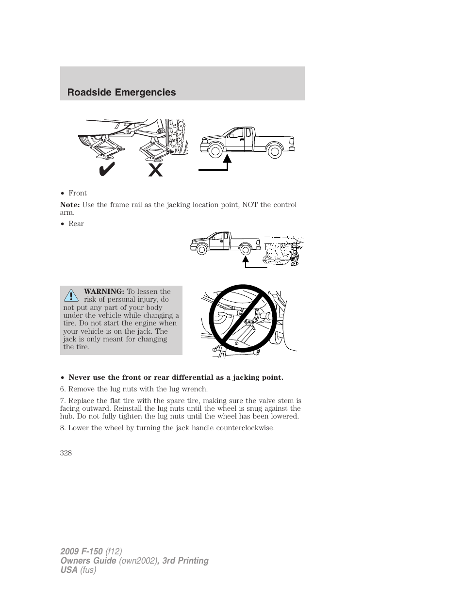 Roadside emergencies | FORD 2009 F-150 v.3 User Manual | Page 328 / 409