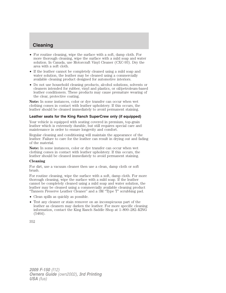 Cleaning | FORD 2009 F-150 v.3 User Manual | Page 352 / 409
