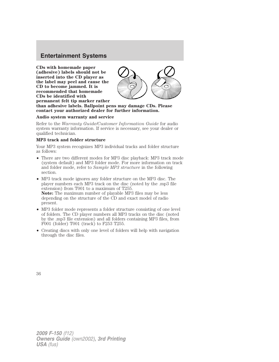 Entertainment systems | FORD 2009 F-150 v.3 User Manual | Page 36 / 409