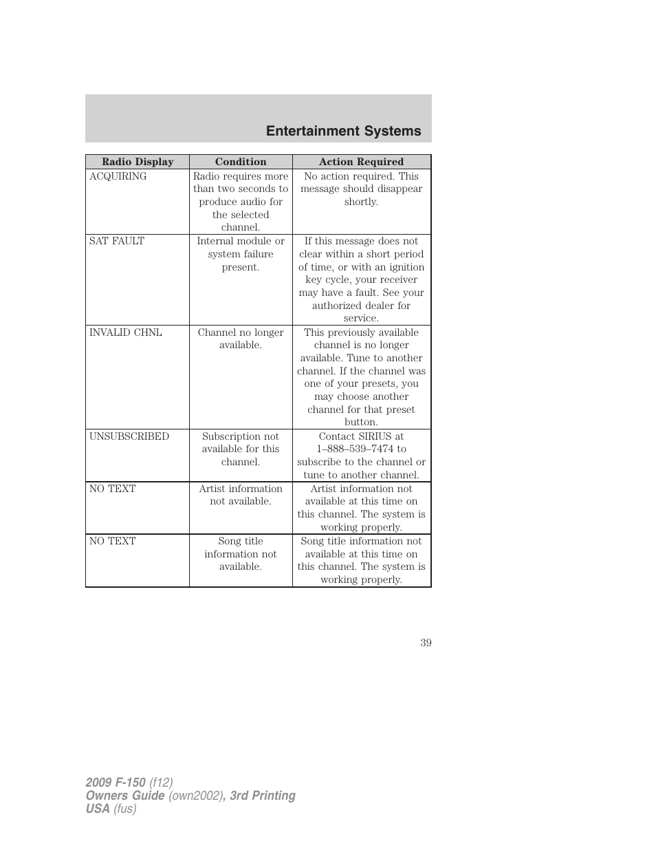 Entertainment systems | FORD 2009 F-150 v.3 User Manual | Page 39 / 409