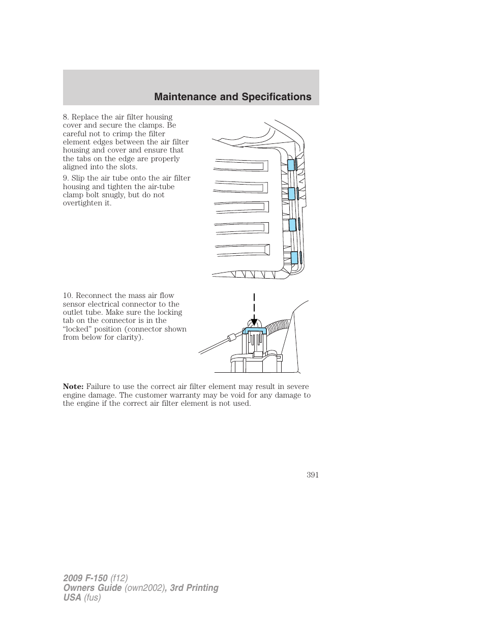 Maintenance and specifications | FORD 2009 F-150 v.3 User Manual | Page 391 / 409