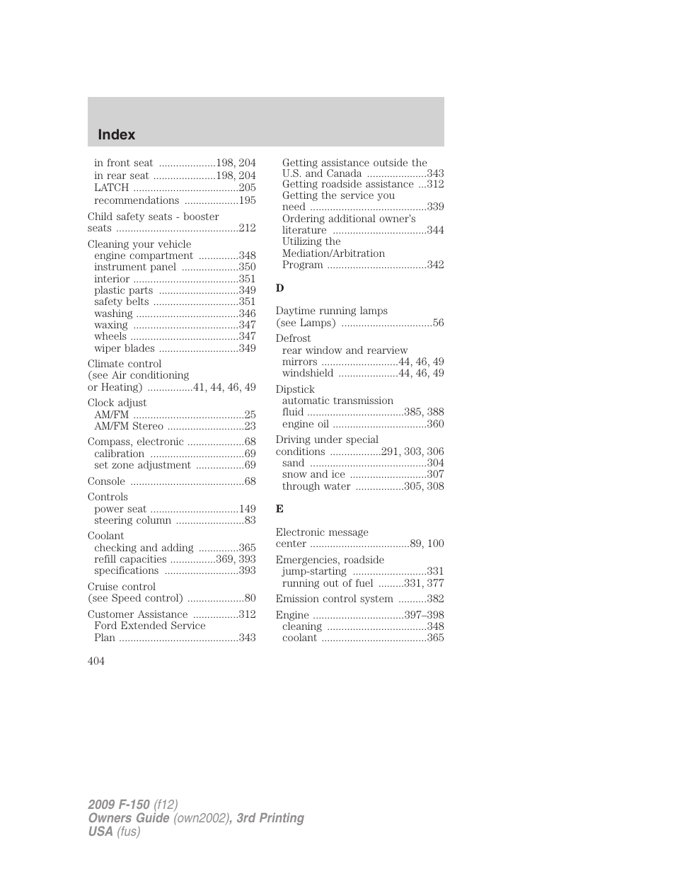 Index | FORD 2009 F-150 v.3 User Manual | Page 404 / 409