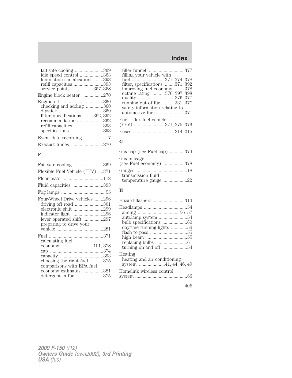 Index | FORD 2009 F-150 v.3 User Manual | Page 405 / 409