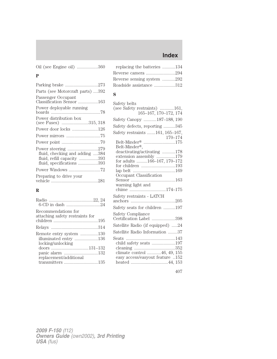 Index | FORD 2009 F-150 v.3 User Manual | Page 407 / 409