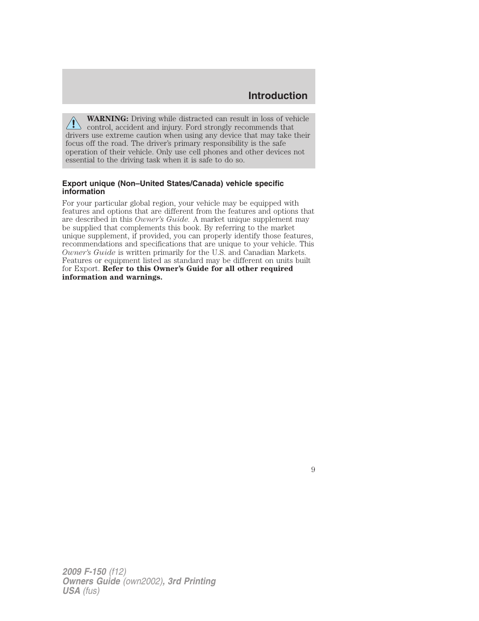 Introduction | FORD 2009 F-150 v.3 User Manual | Page 9 / 409