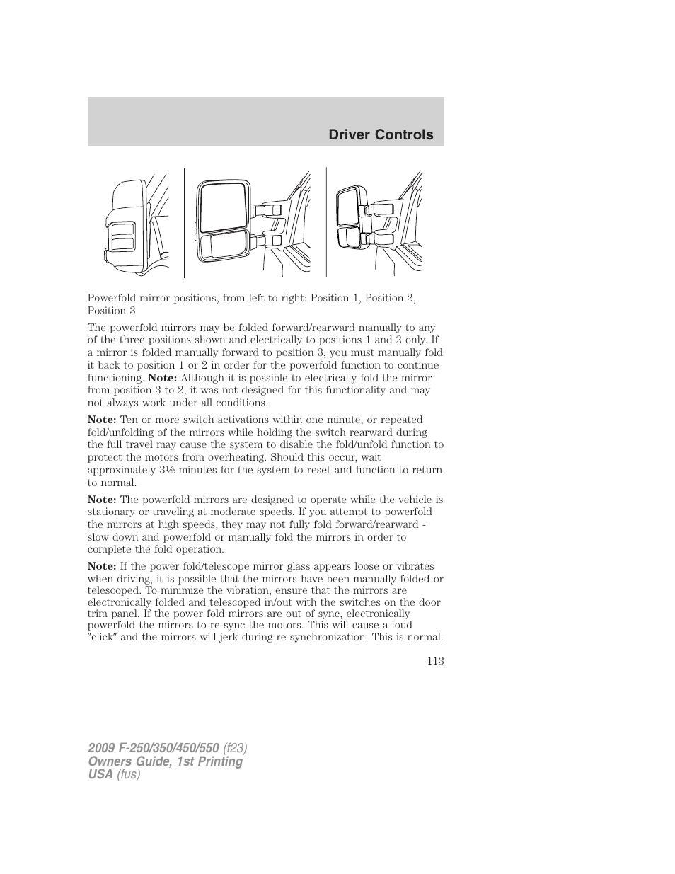 Driver controls | FORD 2009 F-550 v.1 User Manual | Page 113 / 418