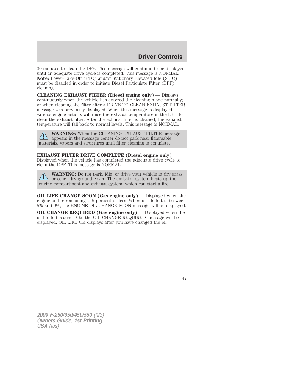 Driver controls | FORD 2009 F-550 v.1 User Manual | Page 147 / 418