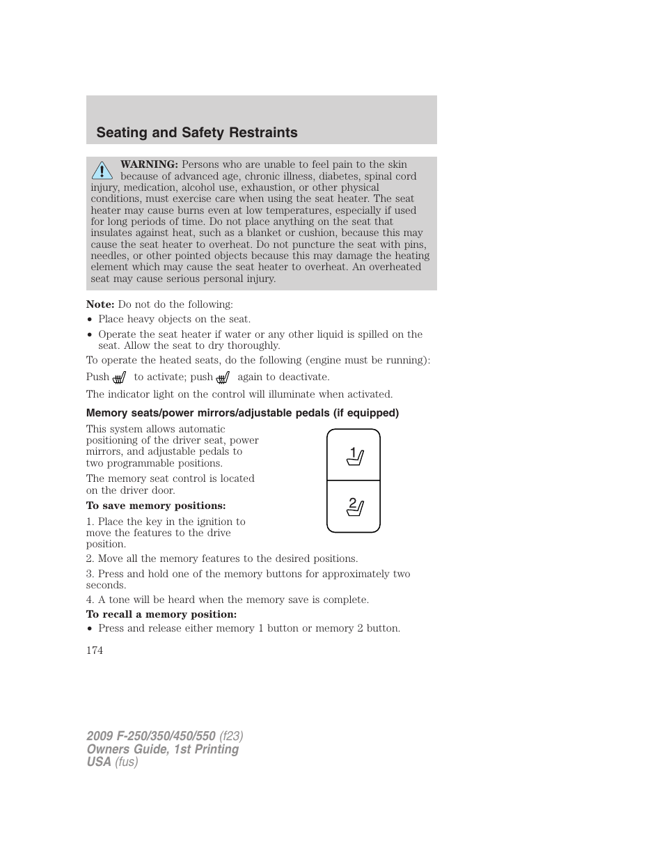 Seating and safety restraints | FORD 2009 F-550 v.1 User Manual | Page 174 / 418