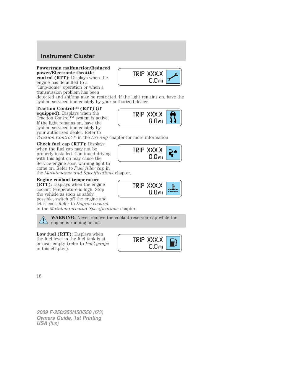 Instrument cluster | FORD 2009 F-550 v.1 User Manual | Page 18 / 418