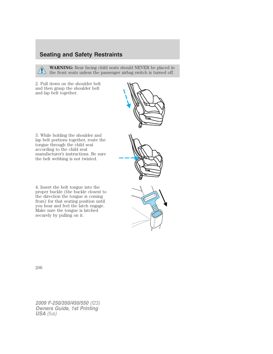 Seating and safety restraints | FORD 2009 F-550 v.1 User Manual | Page 206 / 418