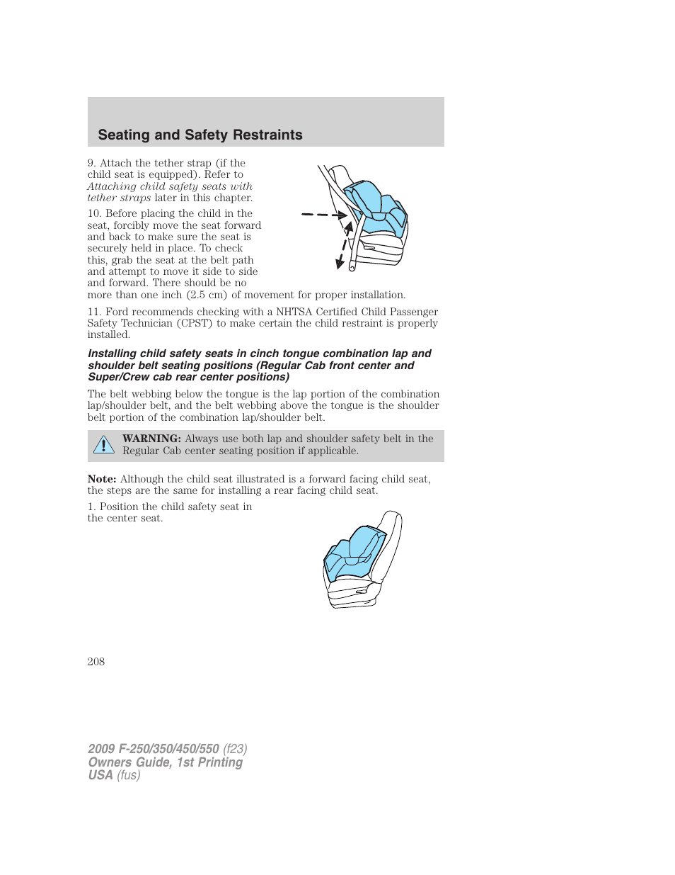 Seating and safety restraints | FORD 2009 F-550 v.1 User Manual | Page 208 / 418