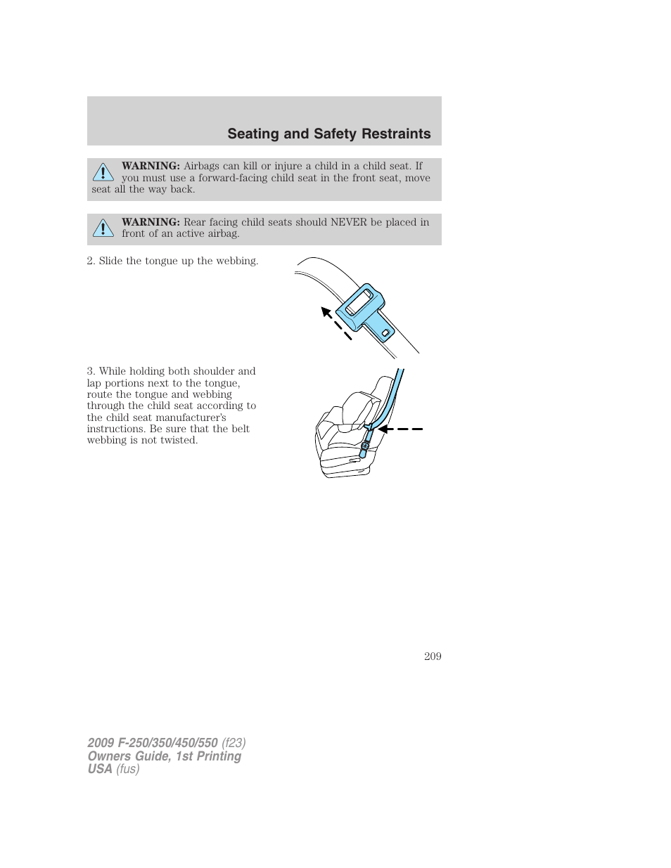 Seating and safety restraints | FORD 2009 F-550 v.1 User Manual | Page 209 / 418