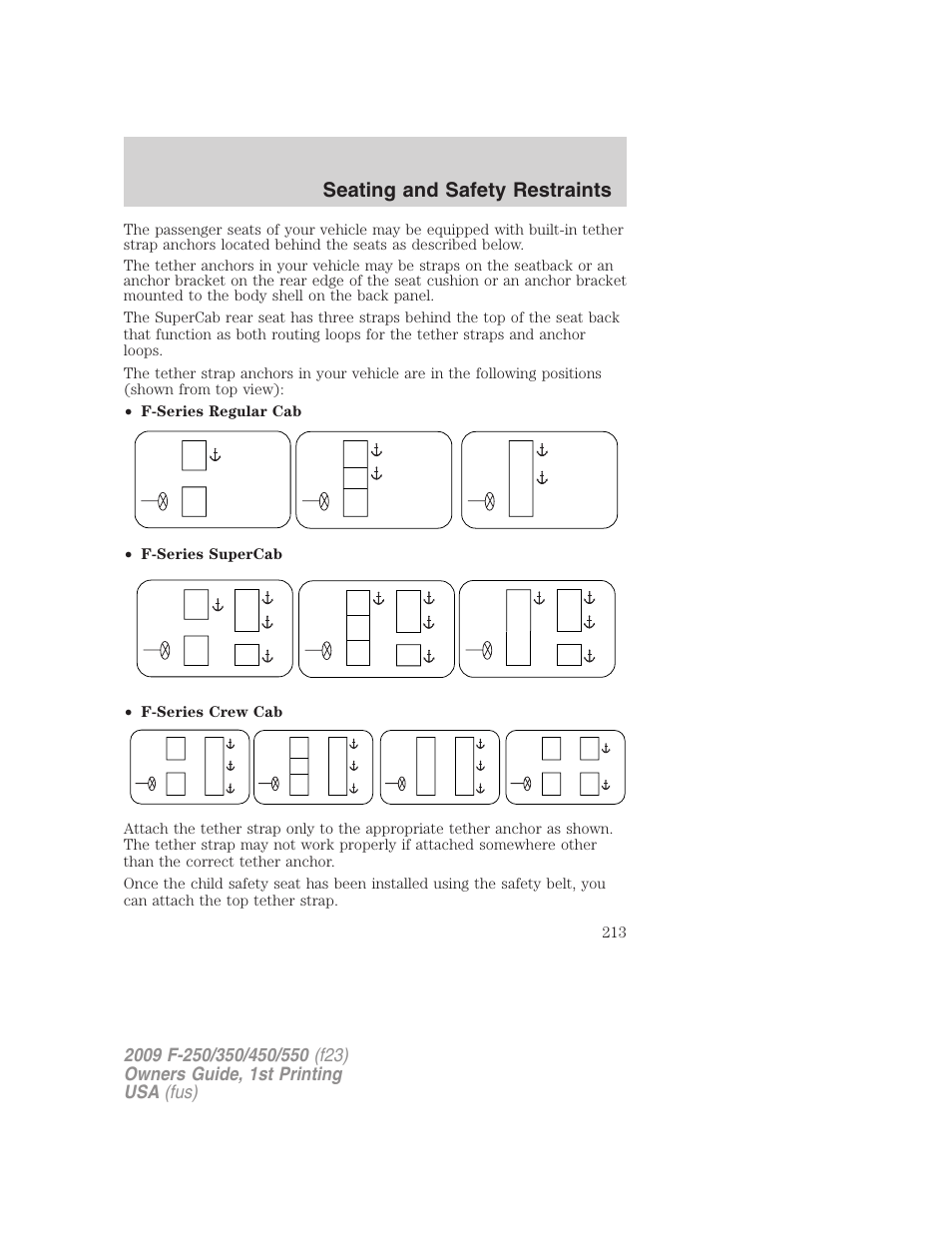 Seating and safety restraints | FORD 2009 F-550 v.1 User Manual | Page 213 / 418