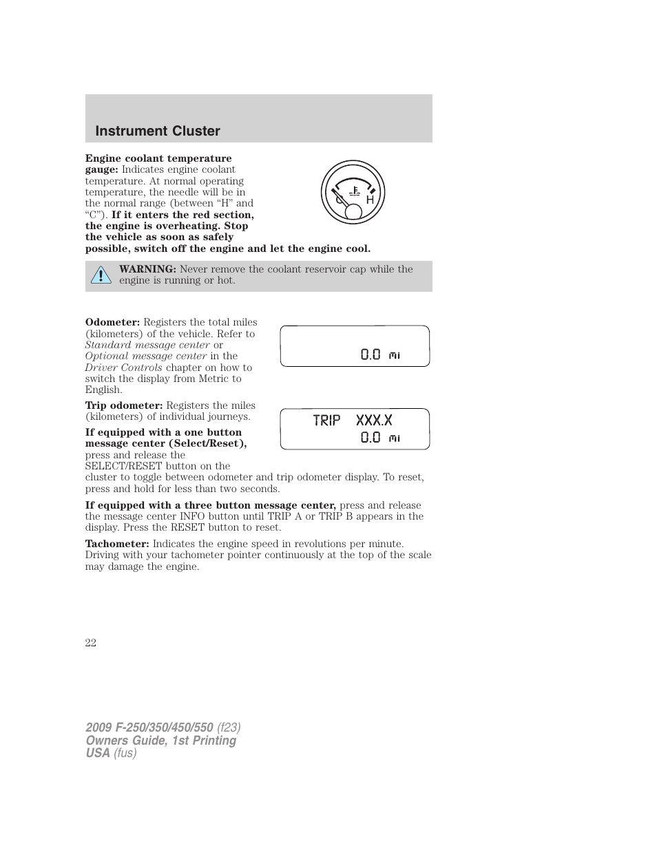 Instrument cluster | FORD 2009 F-550 v.1 User Manual | Page 22 / 418