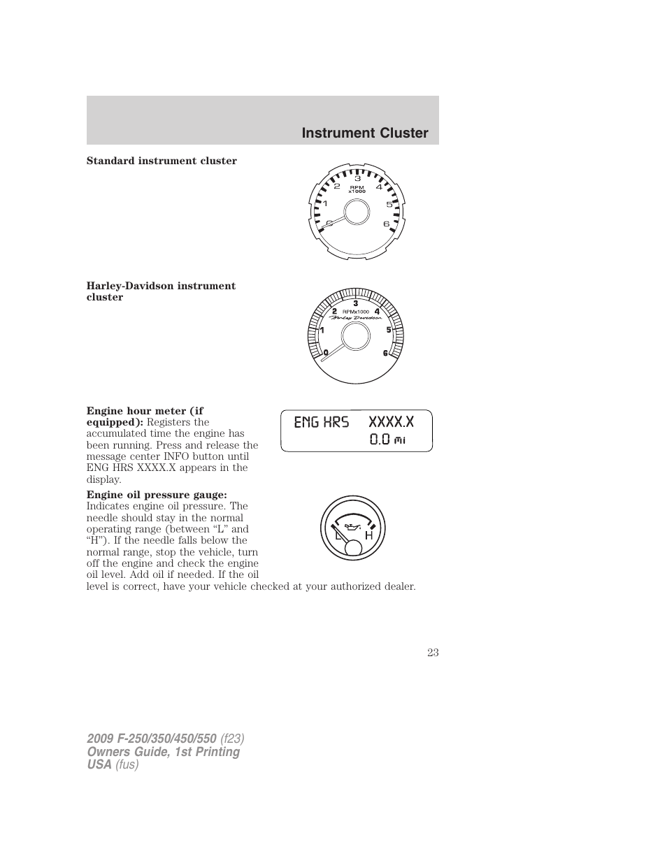 Instrument cluster | FORD 2009 F-550 v.1 User Manual | Page 23 / 418
