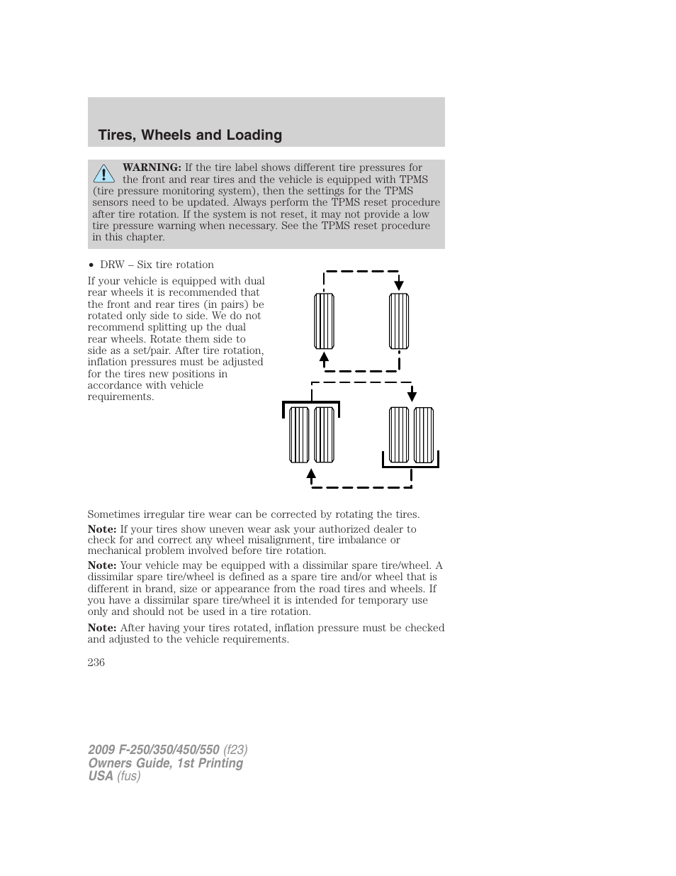 Tires, wheels and loading | FORD 2009 F-550 v.1 User Manual | Page 236 / 418