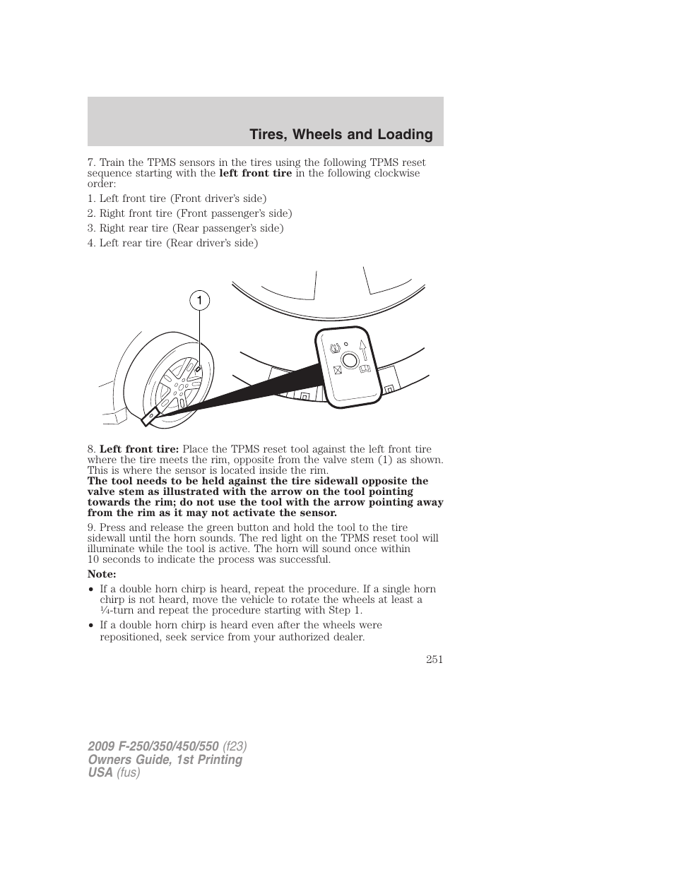 Tires, wheels and loading | FORD 2009 F-550 v.1 User Manual | Page 251 / 418