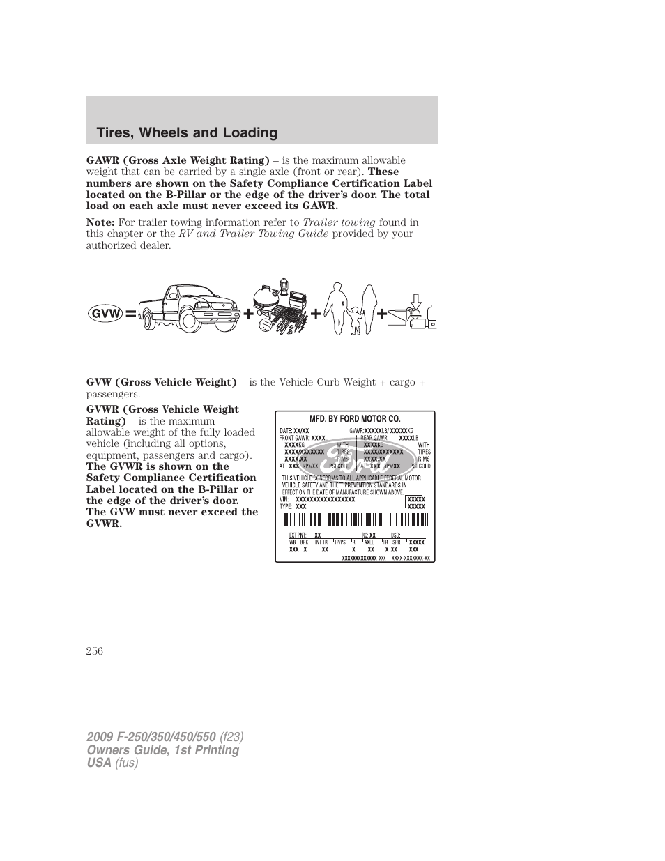 Tires, wheels and loading | FORD 2009 F-550 v.1 User Manual | Page 256 / 418