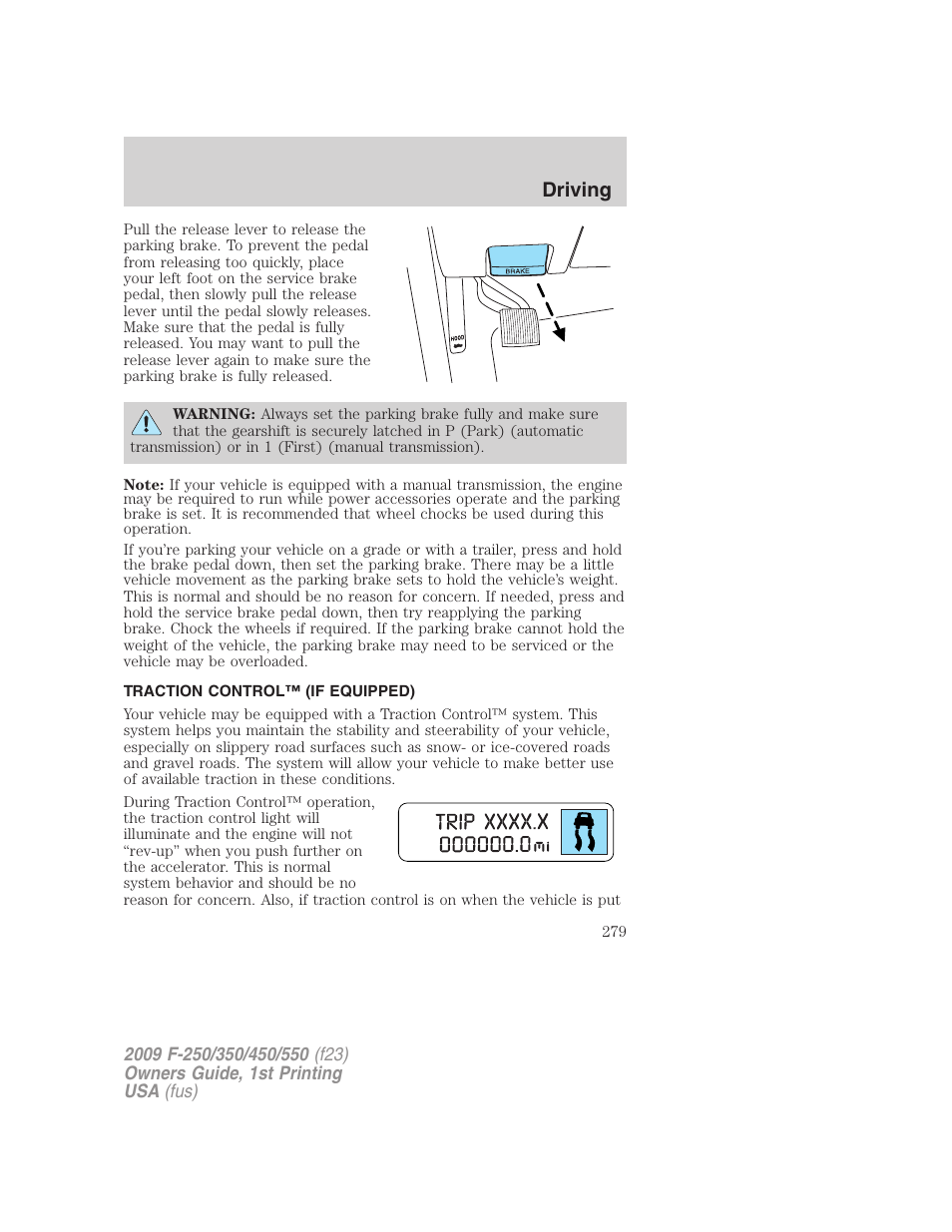 Traction control™ (if equipped), Traction control, Driving | FORD 2009 F-550 v.1 User Manual | Page 279 / 418