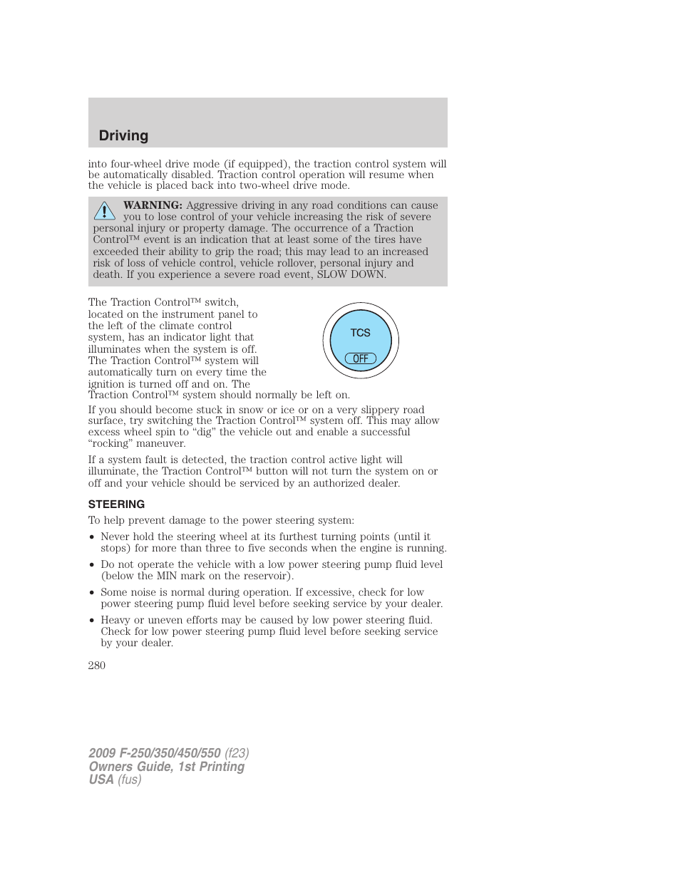 Steering, Driving | FORD 2009 F-550 v.1 User Manual | Page 280 / 418