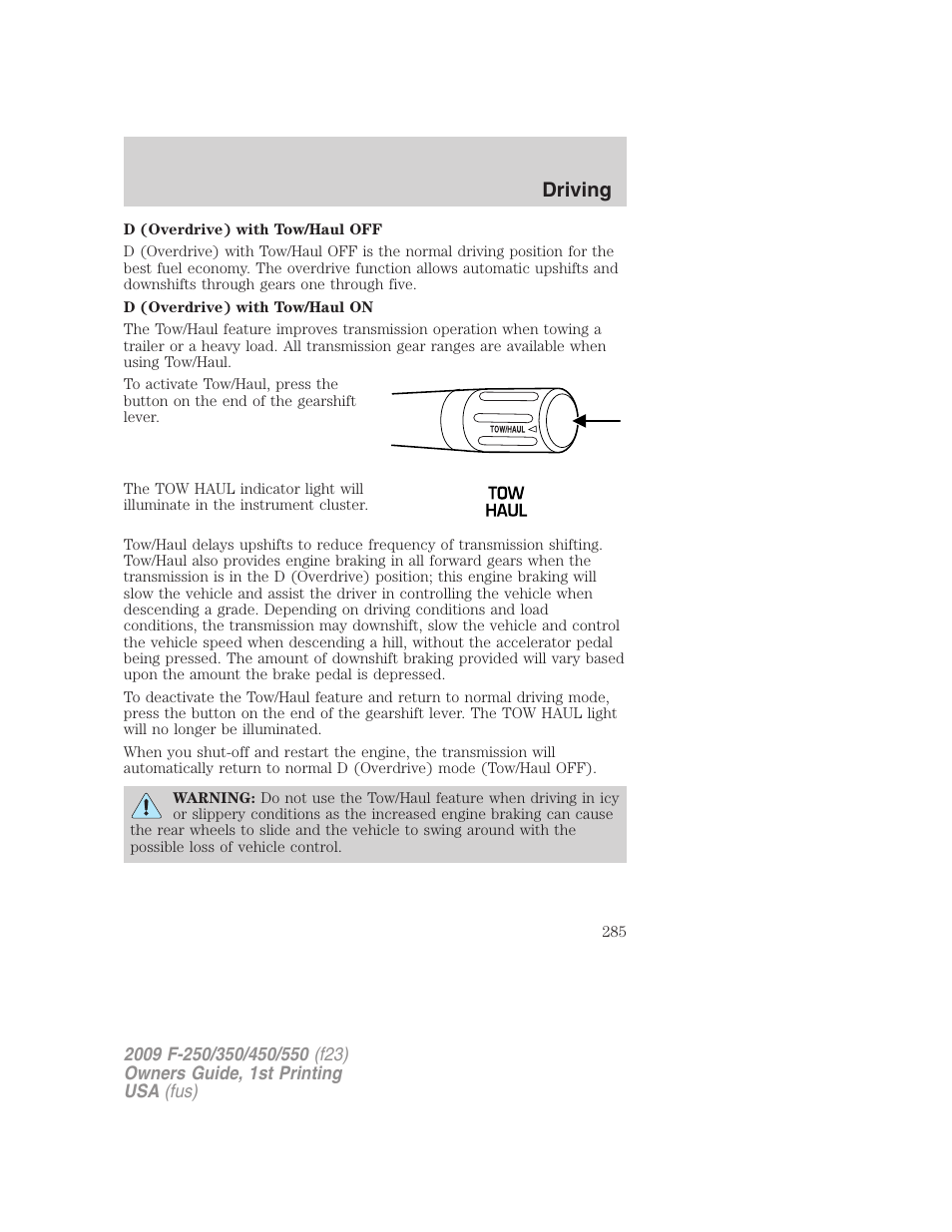 Driving | FORD 2009 F-550 v.1 User Manual | Page 285 / 418