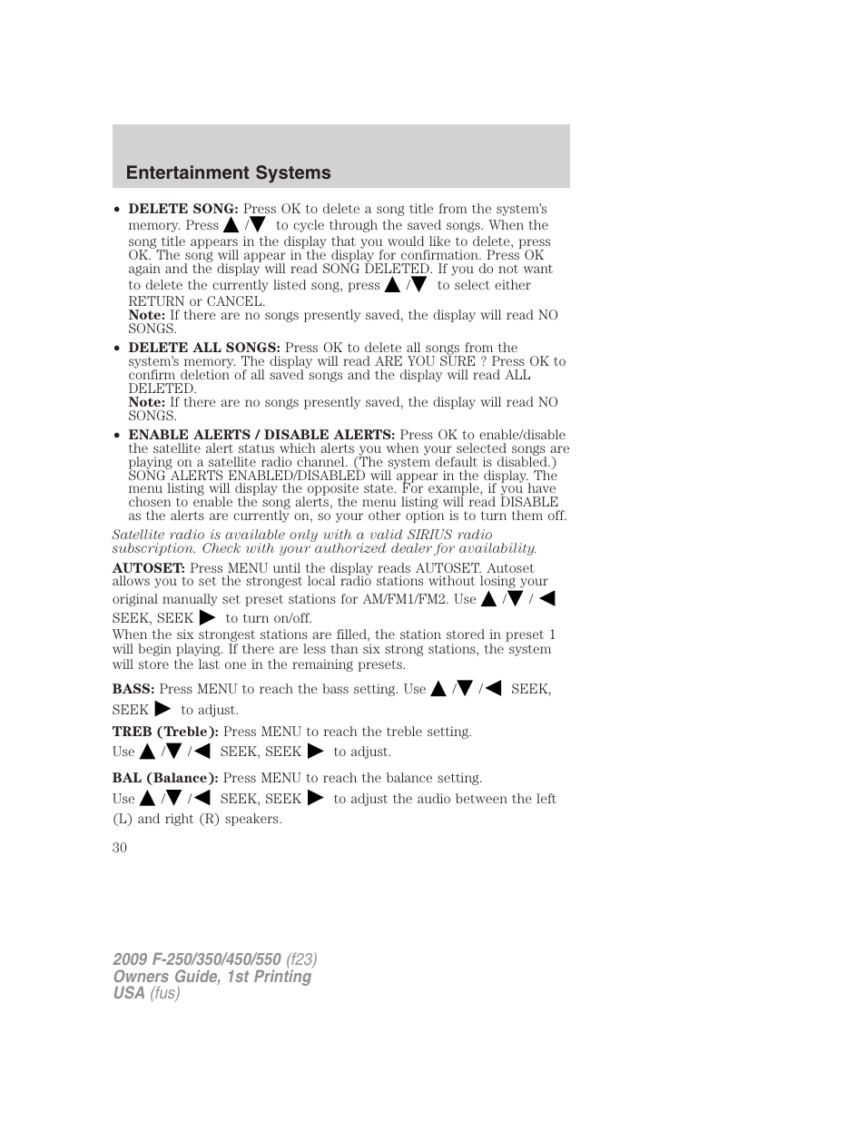 Entertainment systems | FORD 2009 F-550 v.1 User Manual | Page 30 / 418