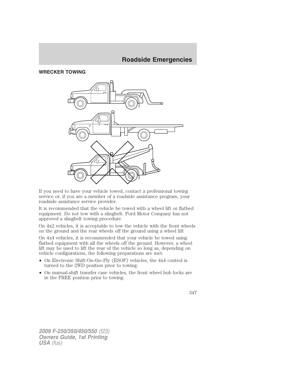 Wrecker towing, Roadside emergencies | FORD 2009 F-550 v.1 User Manual | Page 347 / 418