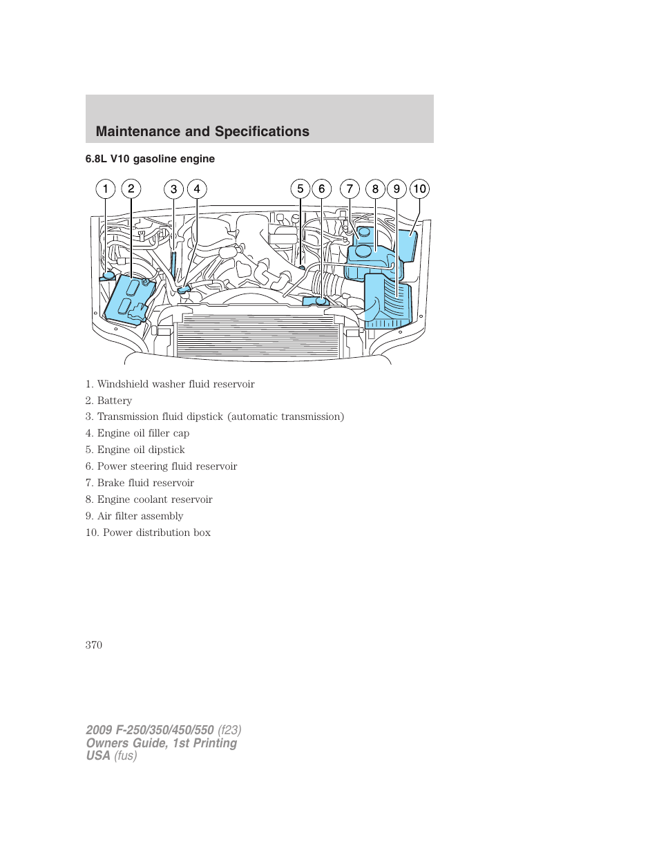8l v10 gasoline engine, Maintenance and specifications | FORD 2009 F-550 v.1 User Manual | Page 370 / 418