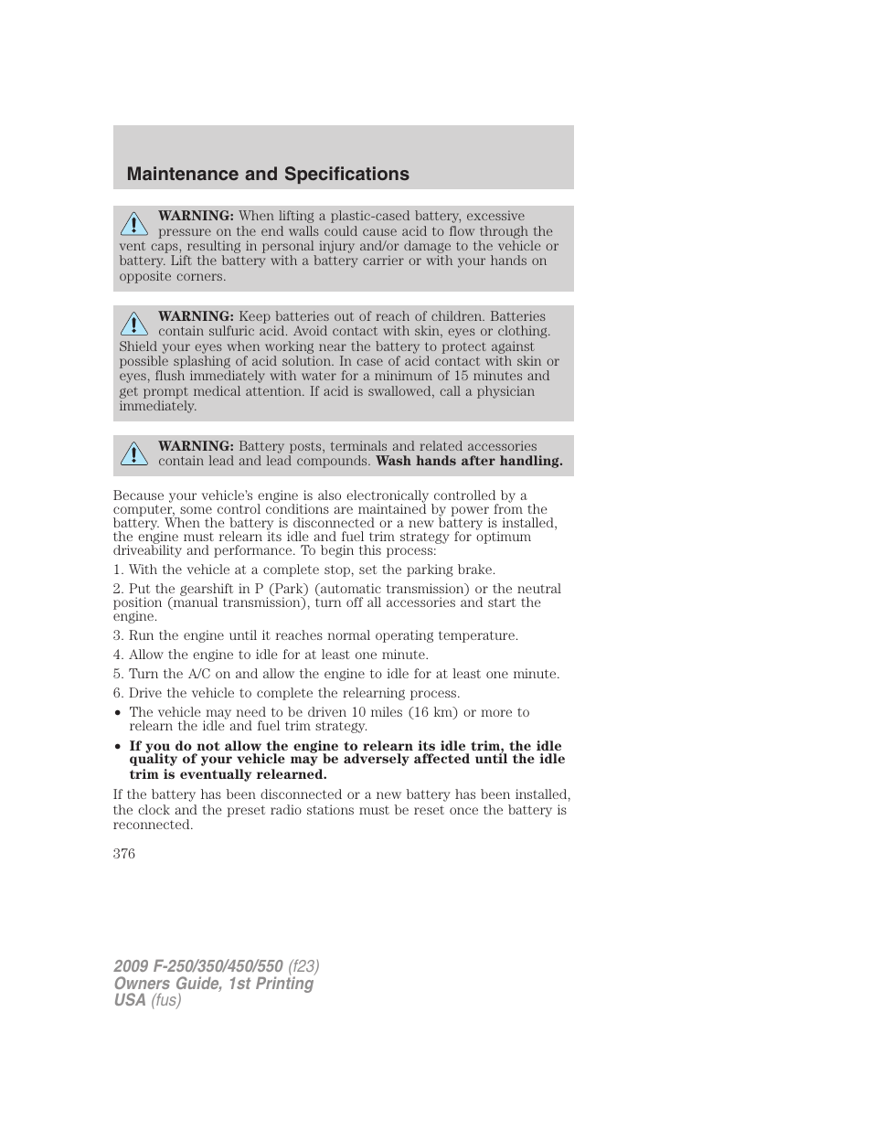 Maintenance and specifications | FORD 2009 F-550 v.1 User Manual | Page 376 / 418