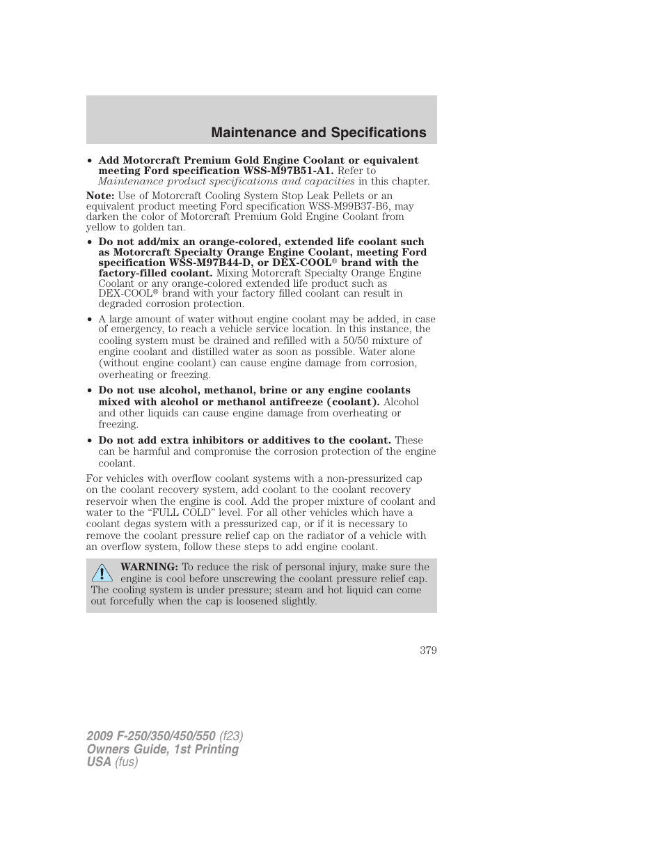 Maintenance and specifications | FORD 2009 F-550 v.1 User Manual | Page 379 / 418