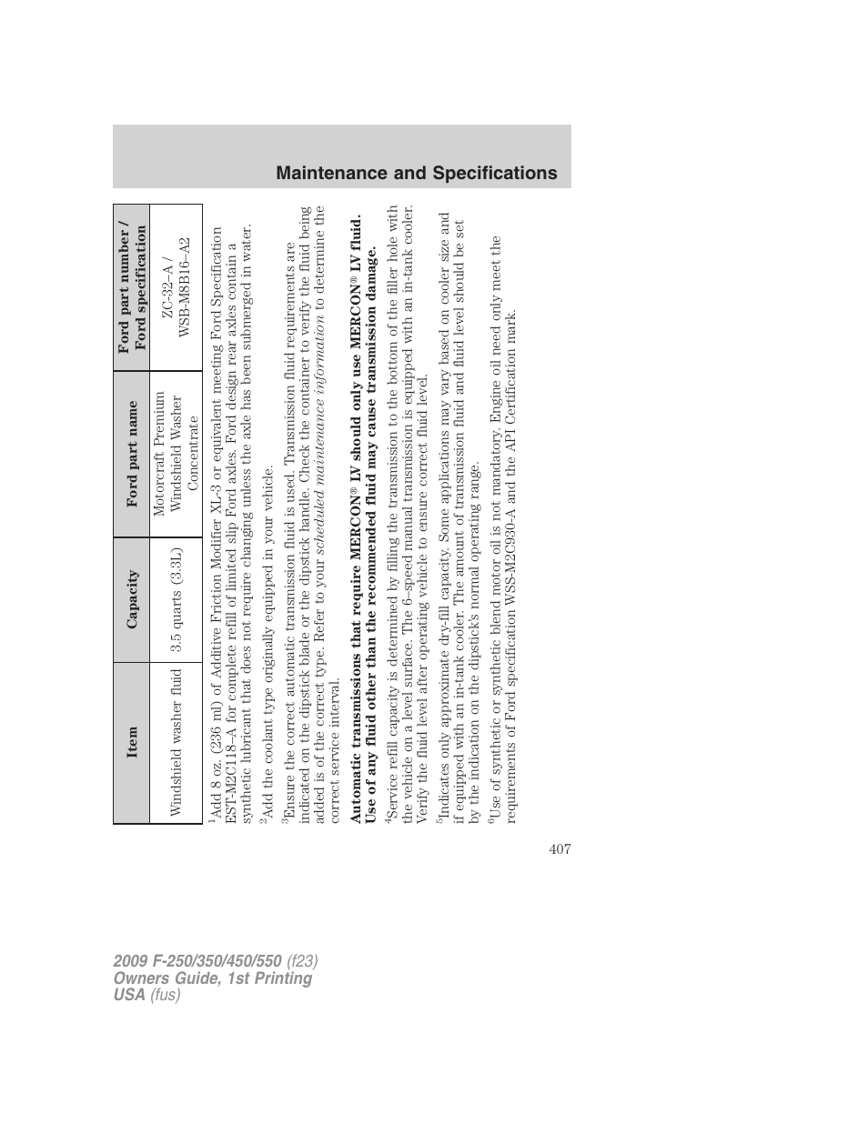 Maintenance and specifications | FORD 2009 F-550 v.1 User Manual | Page 407 / 418