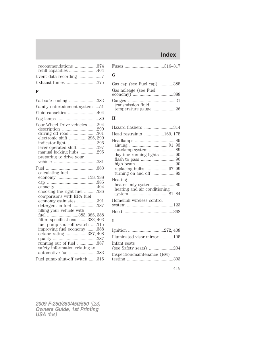 Index | FORD 2009 F-550 v.1 User Manual | Page 415 / 418