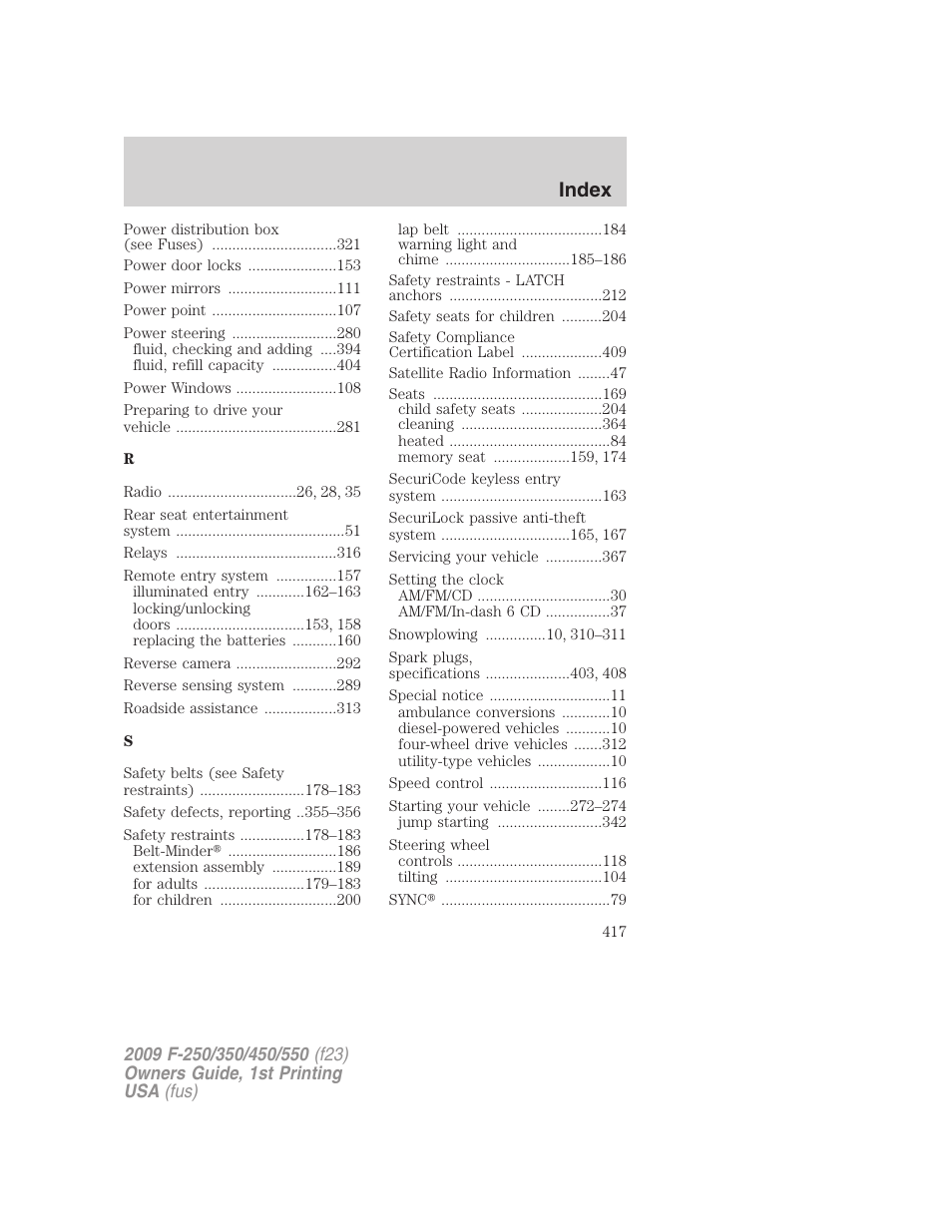 Index | FORD 2009 F-550 v.1 User Manual | Page 417 / 418