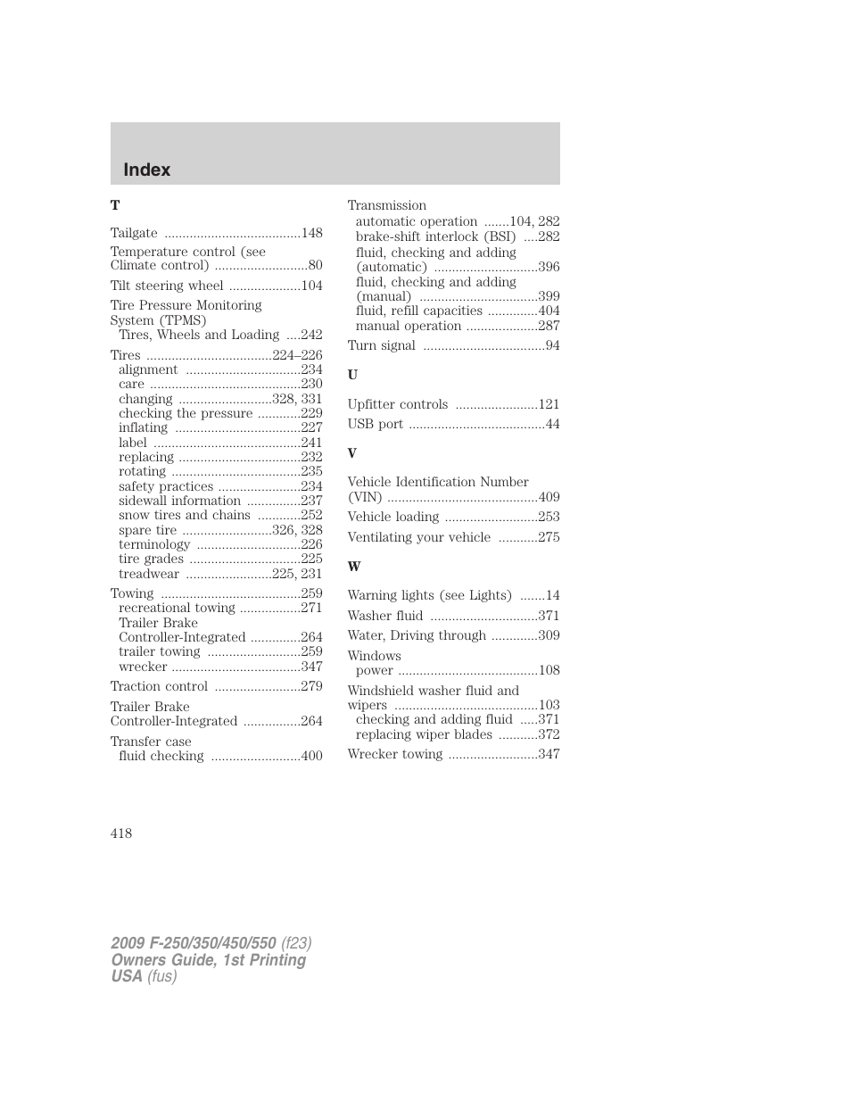Index | FORD 2009 F-550 v.1 User Manual | Page 418 / 418