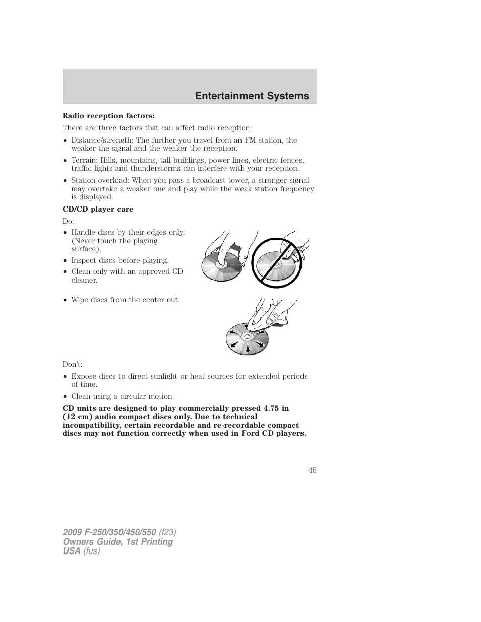 Entertainment systems | FORD 2009 F-550 v.1 User Manual | Page 45 / 418