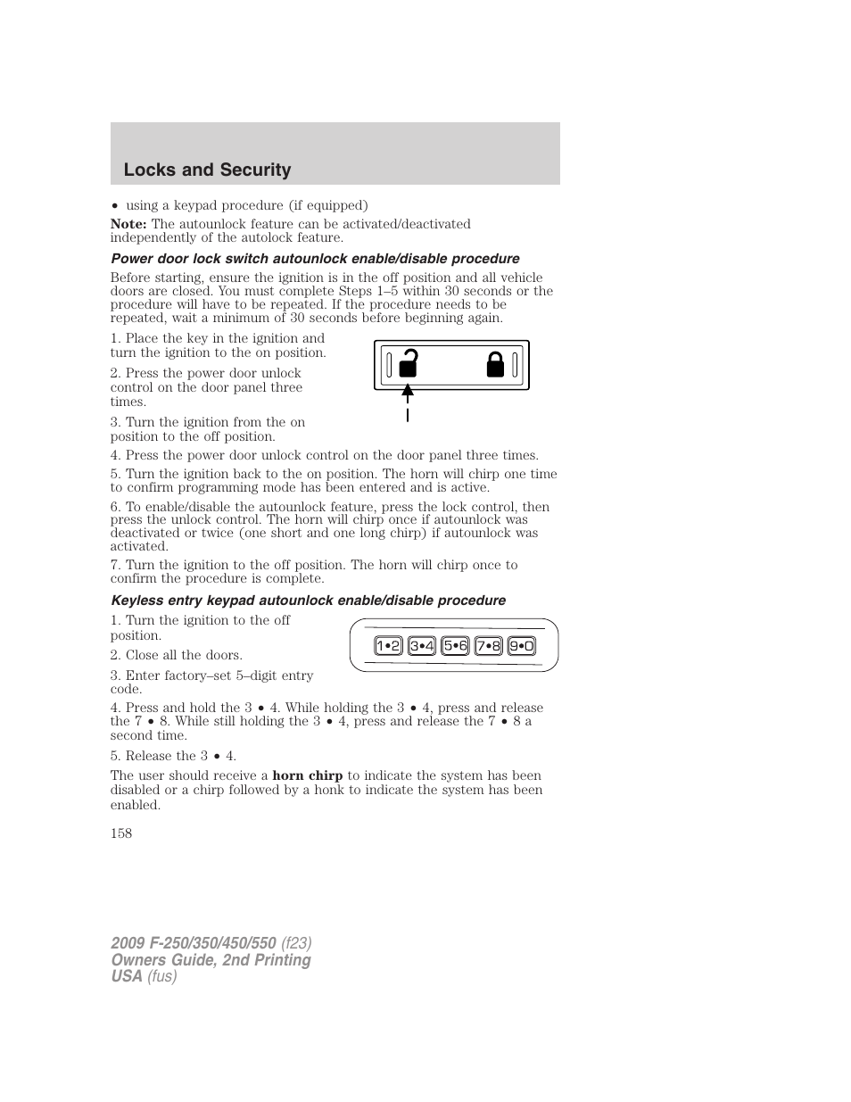 Locks and security | FORD 2009 F-550 v.2 User Manual | Page 158 / 419