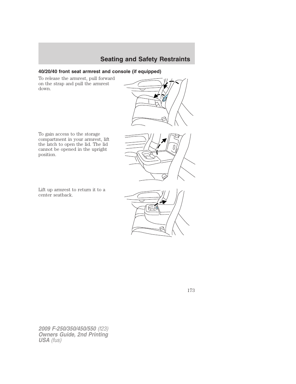 Seating and safety restraints | FORD 2009 F-550 v.2 User Manual | Page 173 / 419