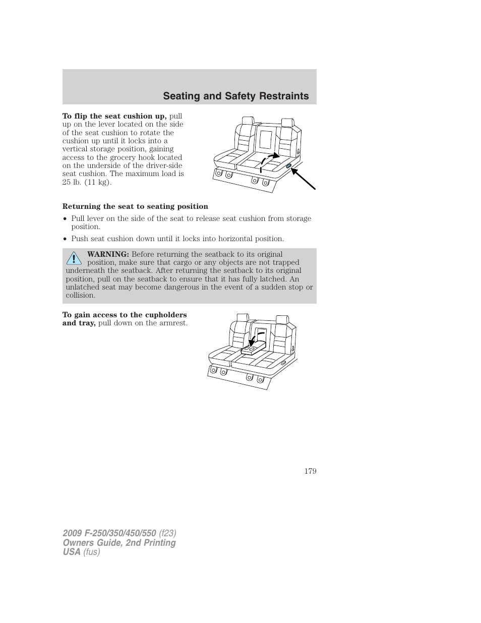 Seating and safety restraints | FORD 2009 F-550 v.2 User Manual | Page 179 / 419