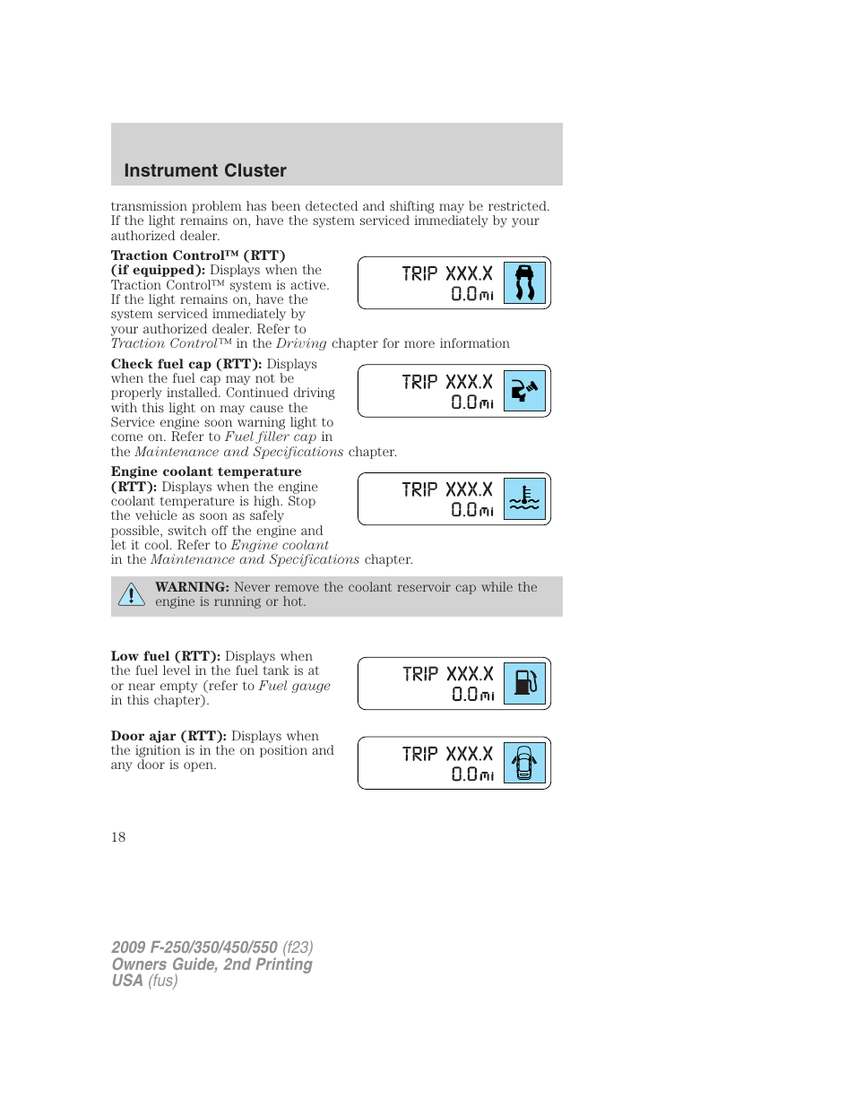 Instrument cluster | FORD 2009 F-550 v.2 User Manual | Page 18 / 419