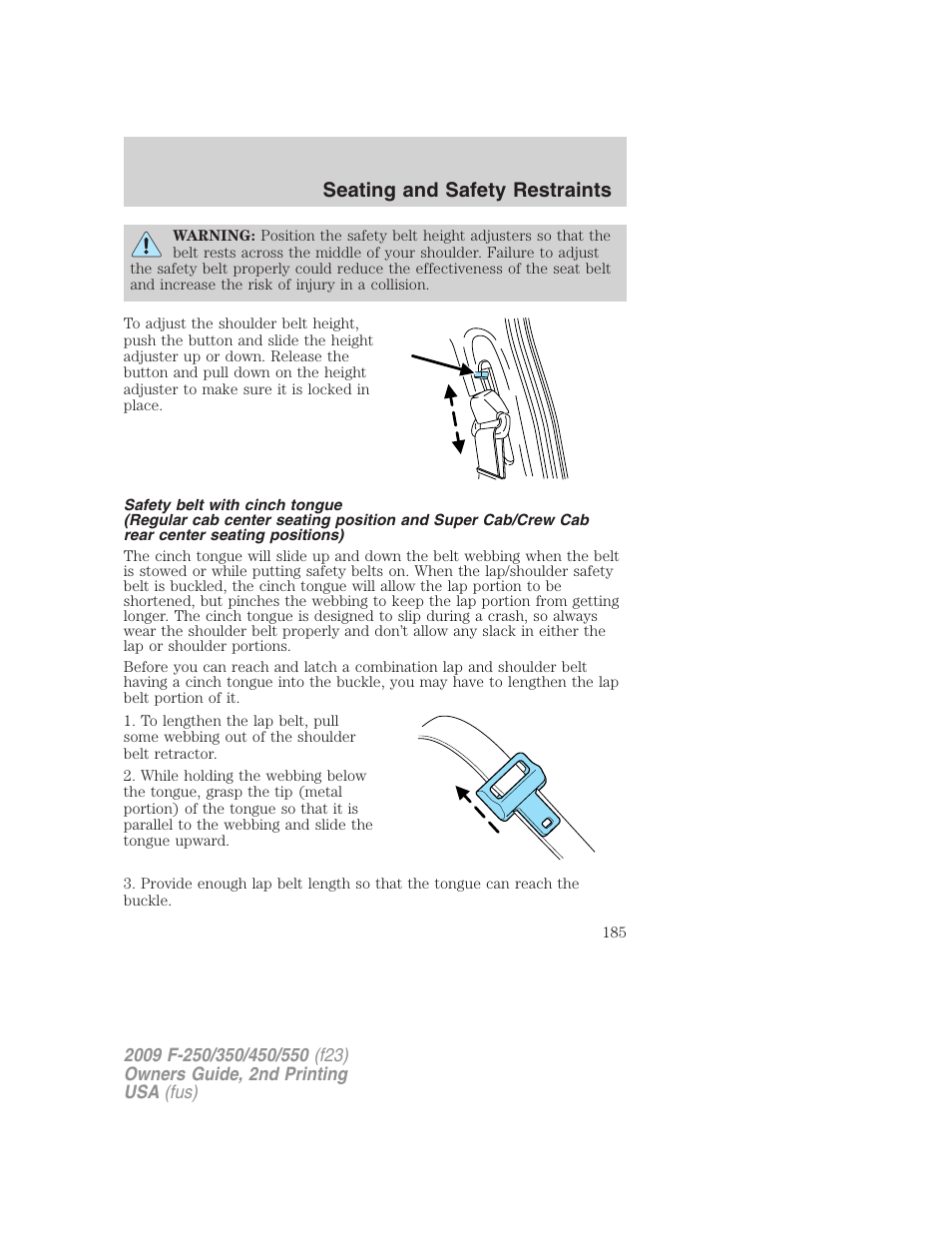 Seating and safety restraints | FORD 2009 F-550 v.2 User Manual | Page 185 / 419