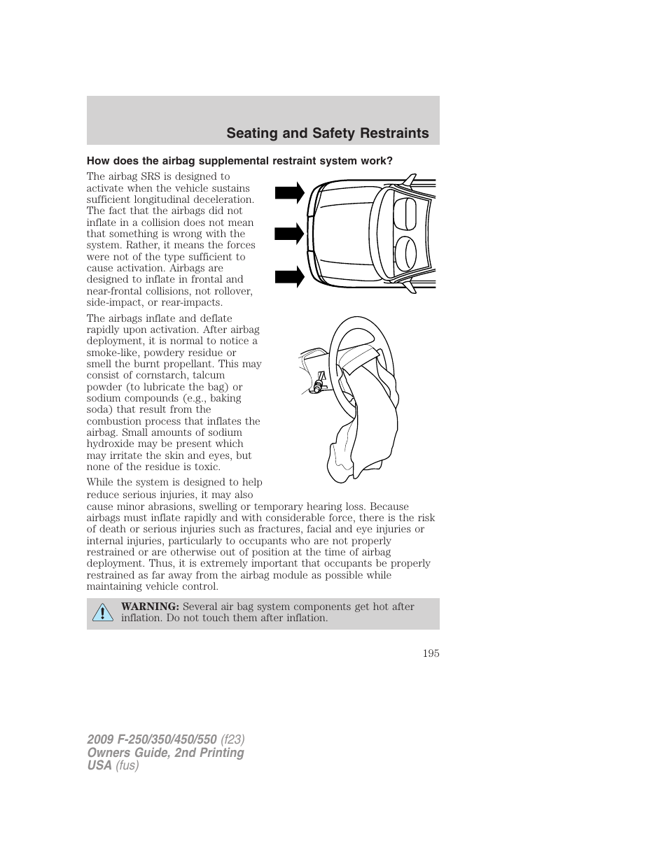 Seating and safety restraints | FORD 2009 F-550 v.2 User Manual | Page 195 / 419