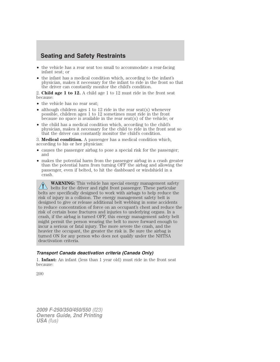 Seating and safety restraints | FORD 2009 F-550 v.2 User Manual | Page 200 / 419