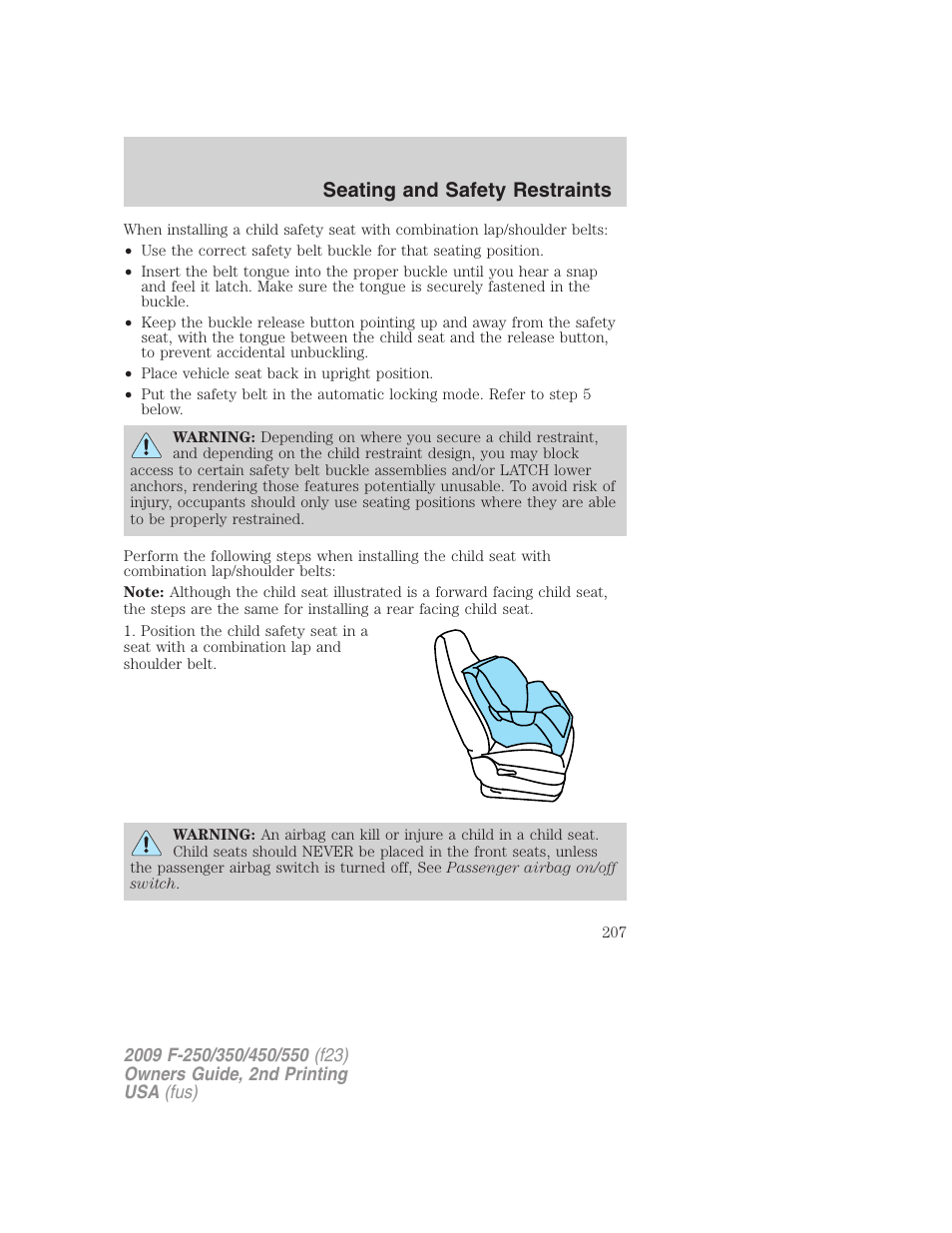 Seating and safety restraints | FORD 2009 F-550 v.2 User Manual | Page 207 / 419