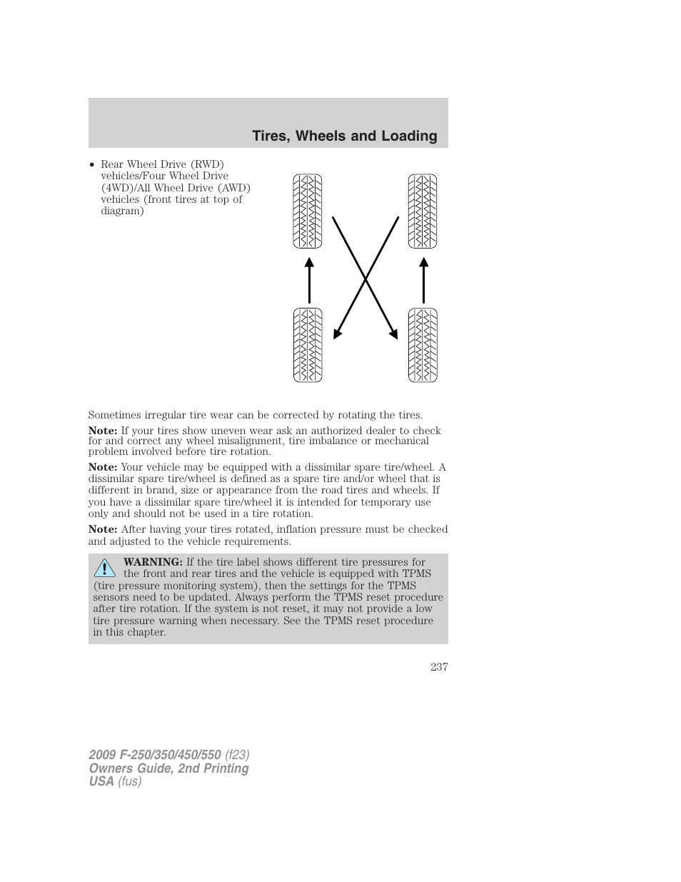 Tires, wheels and loading | FORD 2009 F-550 v.2 User Manual | Page 237 / 419