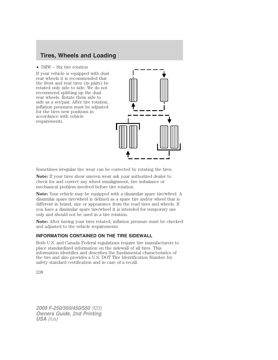 Information contained on the tire sidewall, Tires, wheels and loading | FORD 2009 F-550 v.2 User Manual | Page 238 / 419