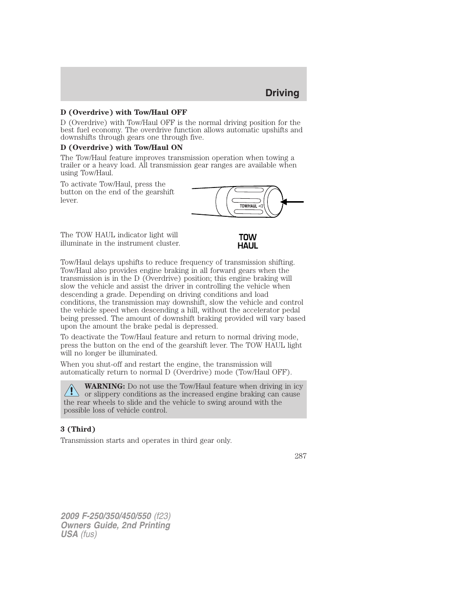 Driving | FORD 2009 F-550 v.2 User Manual | Page 287 / 419